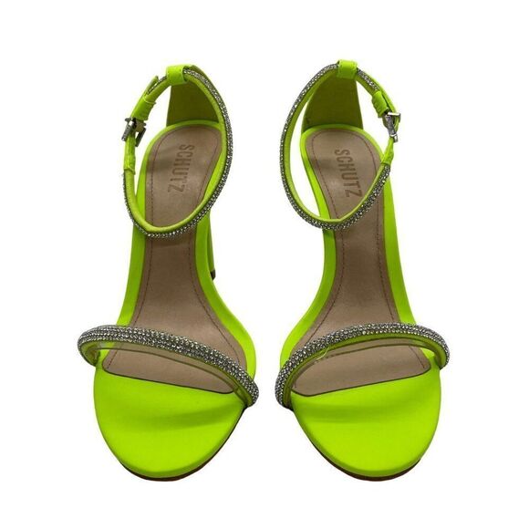NEW Schutz Shoes Womens 8.5 Fabienne Neon Green Crystal Stiletto Heel Pumps 80's - Picture 3 of 12
